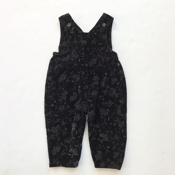 Vintage McKids black velvet floral jumpsuit VGUC 18 months - Picture 1 of 8